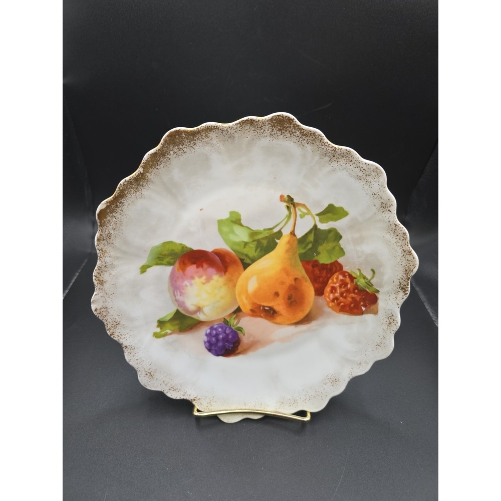 Bavaria, Punch- Z S & Co. Antique. Hand painted 9-inch gilded plate Fruit Motif